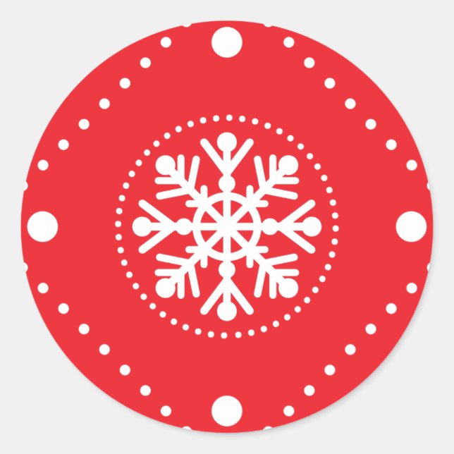 Bright Red White Snowflake Christmas Design Classic Round Sticker (Front)