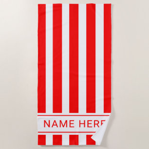 Bright Red White Stripe Towel with Your Name