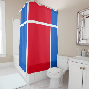 Bright Red White Vivid Blue Split Racing Stripes Shower Curtain