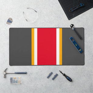 Bright Red White Yellow Racing Stripes On Black Desk Mat