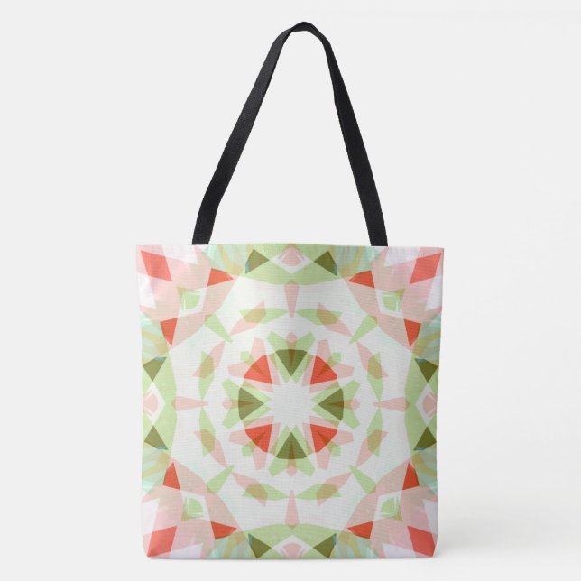 Bright Red Winter Green Star Christmas Shopping Tote Bag (Front)