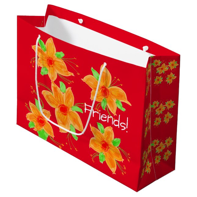 Bright Red With Orange Large Gift Bag (Front Angled)