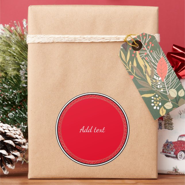 Bright Red with White Text Classic Round Sticker (Holiday)