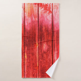 Bright red wood wall plank texture. Wood texture w Bath Towel