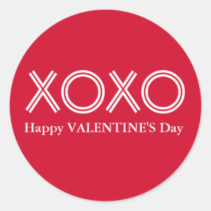 Bright Red XOXO Happy Valentines Day Round Sticker