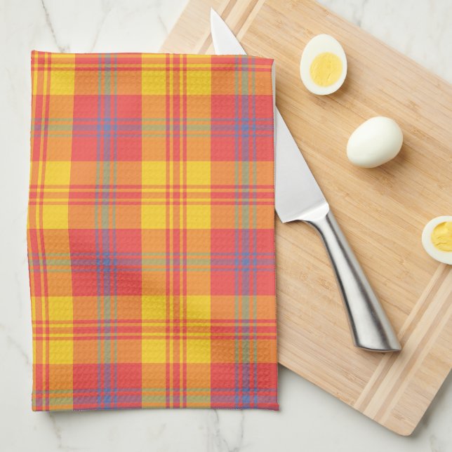 Bright Red Yellow and Blue Plaid Kitchen Towel (Quarter Fold)