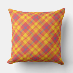 Bright Red Yellow and Blue Plaid Pillow or Cushion