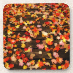 Bright Red Yellow Autumn Maple Leaves Coaster