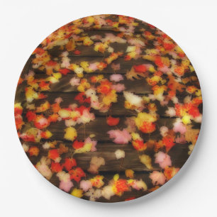 Bright Red Yellow Autumn Maple Leaves Paper Plate