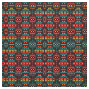 Bright Red, Yellow & Blue Native American Pattern Fabric