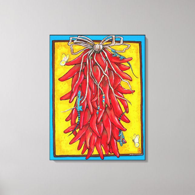 Bright Red Yellow Chilli Chile Pepper Ristra Lizar Canvas Print (Front)