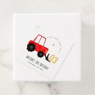 Bright Red Yellow Digger Kids Any Age Birthday Favour Tags