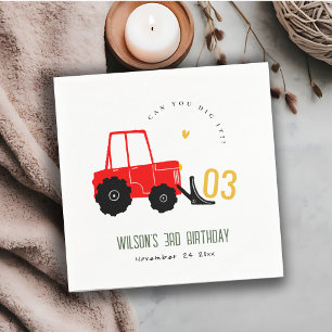 Bright Red Yellow Digger Kids Any Age Birthday Napkin