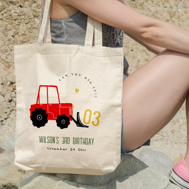 Bright Red Yellow Digger Kids Any Age Birthday Tote Bag (Creator Uploaded)