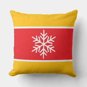 Bright Red Yellow Orange White Stripes Snowflake Cushion