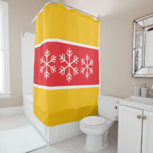Bright Red Yellow Stripes White Alpine Snowflakes Shower Curtain