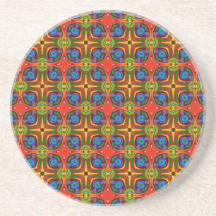 Bright Reds Blues and Greens Pattern2 Coaster