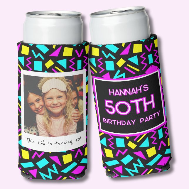 Bright Retro 50th Birthday Photo Can Cooler (Creator Uploaded)