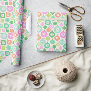 Bright Retro Christmas Ornaments Wrapping Paper