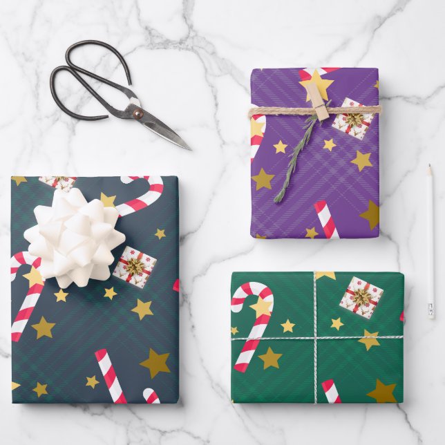 Bright Retro Christmas Wrapping Paper Sheets (Front)
