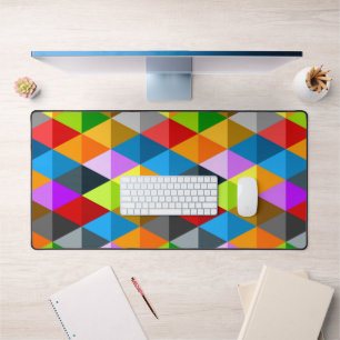 Bright retro colourful triangles pattern desk mat