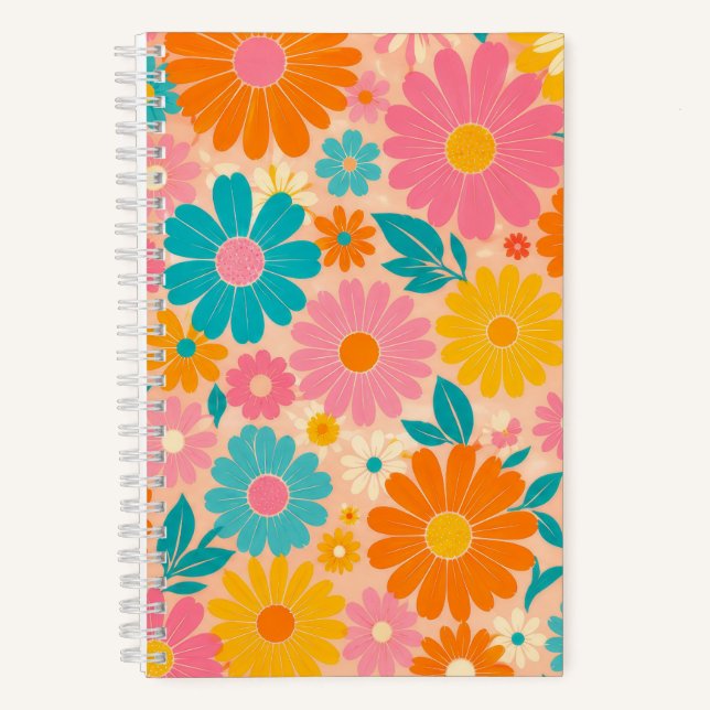 Bright Retro Daisy Floral Notebook (Front)