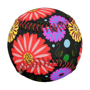 Bright Retro Floral Pattern Colourful Folk Art  Baseball