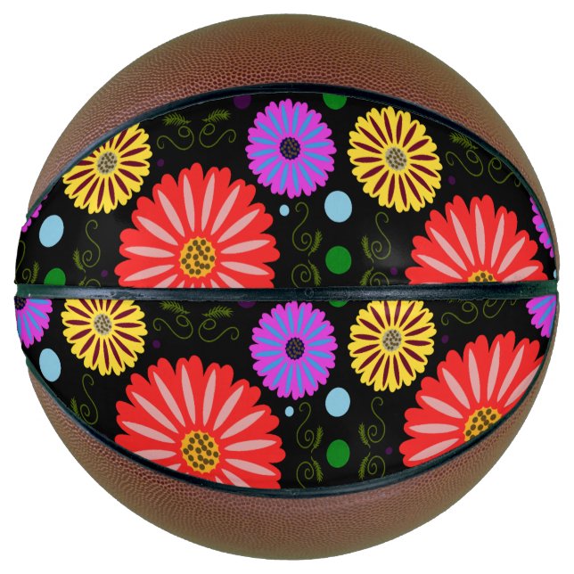 Bright Retro Floral Pattern Colourful Folk Art  Basketball (Front)