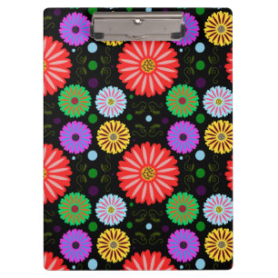 Bright Retro Floral Pattern Colourful Folk Art Clipboard