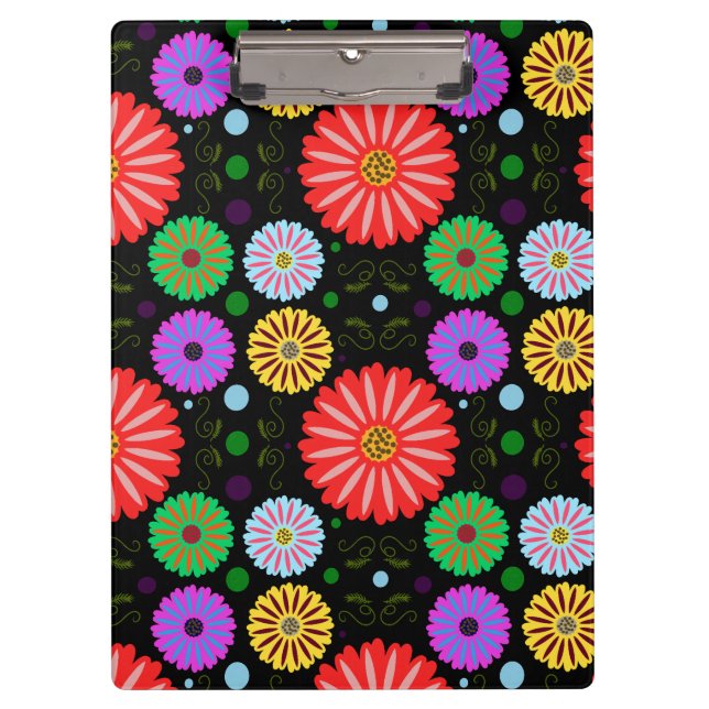 Bright Retro Floral Pattern Colourful Folk Art  Clipboard (Front)