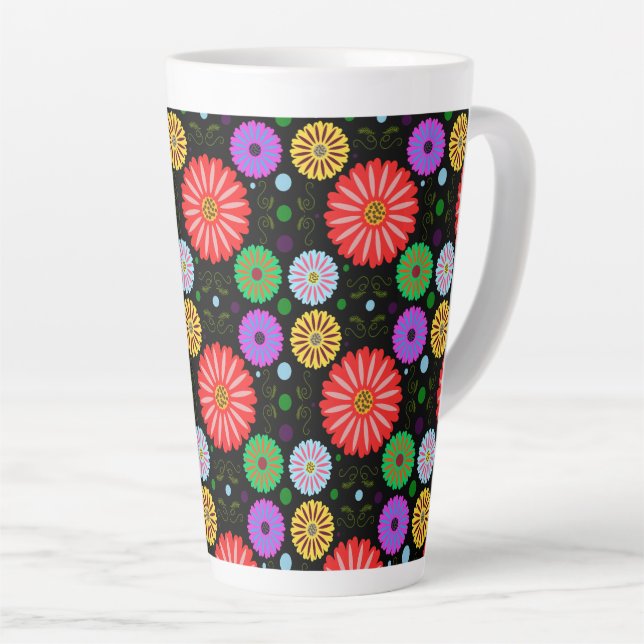 Bright Retro Floral Pattern Colourful Folk Art  Latte Mug (Right Angle)