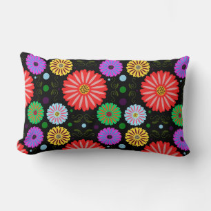 Bright Retro Floral Pattern Colourful Folk Art  Lumbar Cushion