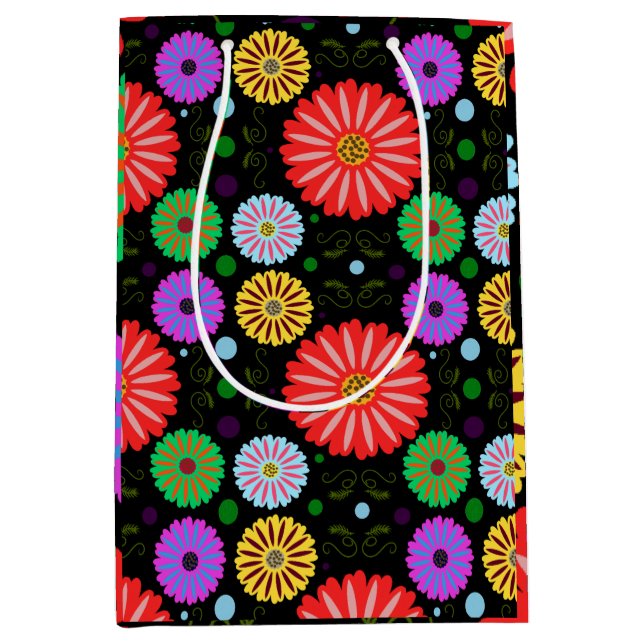 Bright Retro Floral Pattern Colourful Folk Art  Medium Gift Bag (Front)