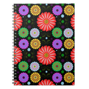 Bright Retro Floral Pattern Colourful Folk Art  Notebook