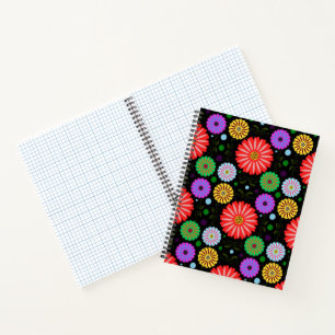 Bright Retro Floral Pattern Colourful Folk Art Notebook