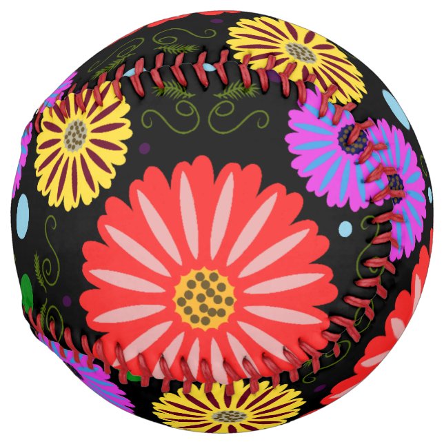 Bright Retro Floral Pattern Colourful Folk Art  Softball (Front Right)