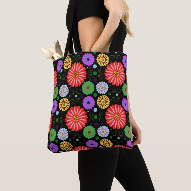 Bright Retro Floral Pattern Colourful Folk Art  Tote Bag (Close Up)