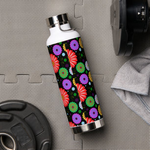 Bright Retro Floral Pattern Colourful Folk Art Water Bottle