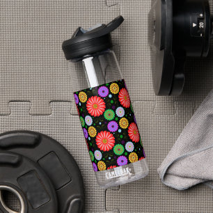 Bright Retro Floral Pattern Colourful Folk Art Water Bottle