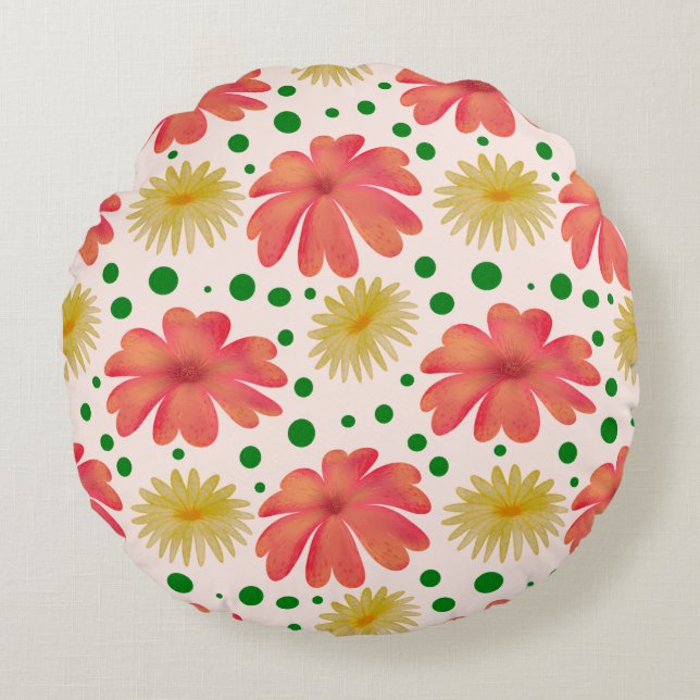 Bright Retro Floral Seamless Pattern  Round Cushion (Front)