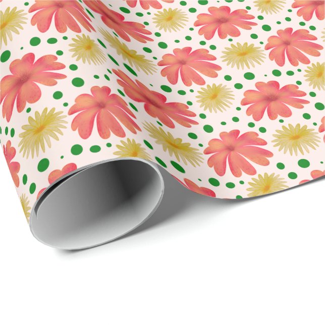 Bright Retro Floral Seamless Pattern  Wrapping Paper (Roll Corner)