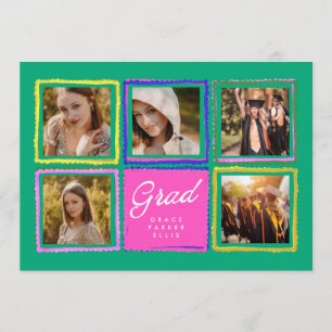 Bright Retro Graduate 5 Photo Collage Graduation Announcement