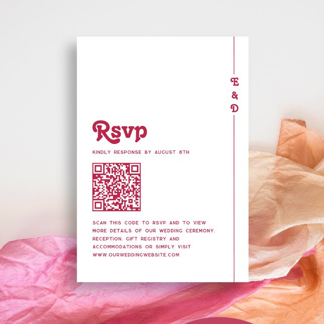 Bright Retro Hot Pink QR Code Monogram Wedding RSVP Card (Creator Uploaded)