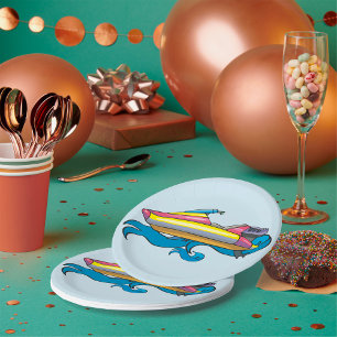 Bright Retro Jet Ski Paper Plate