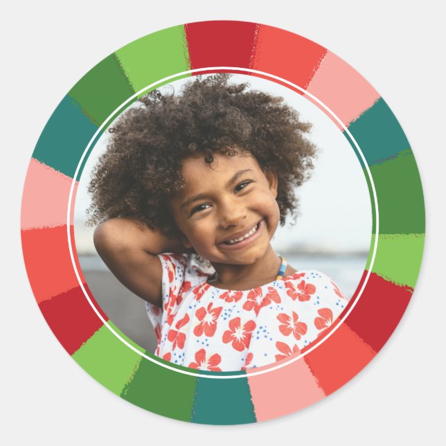 Bright Retro Rainbow Colour Wheel Photo Holiday Classic Round Sticker (Front)