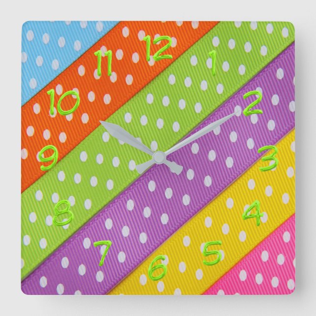 Bright ribbon polka dot pattern Wall clock (Front)