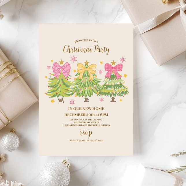  Bright Ribbon Trees Holiday Family Invitation (Creator Uploaded)