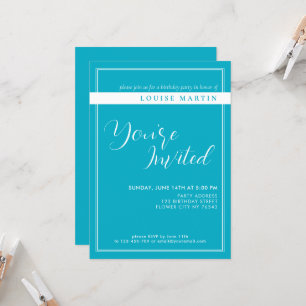 Bright Rich Sky Blue Custom Birthday Invitation