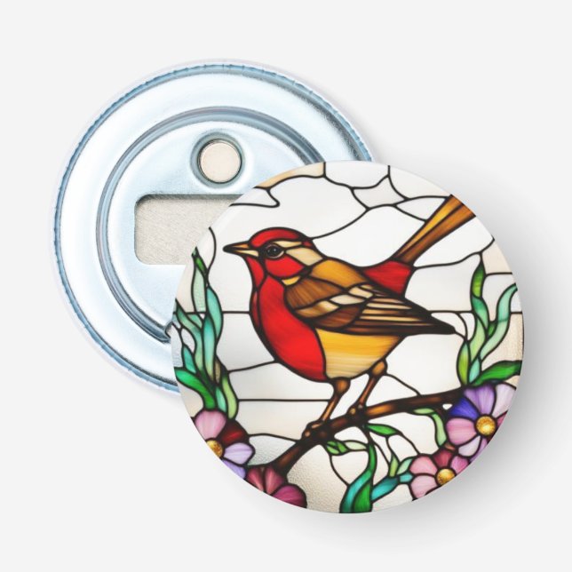 Bright Robin in Stained Glass Bottle Opener (Front)