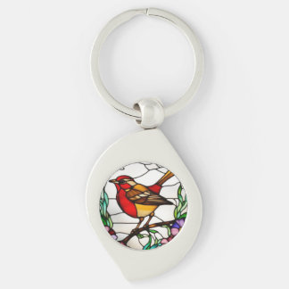 Bright Robin in Stained Glass Key Ring